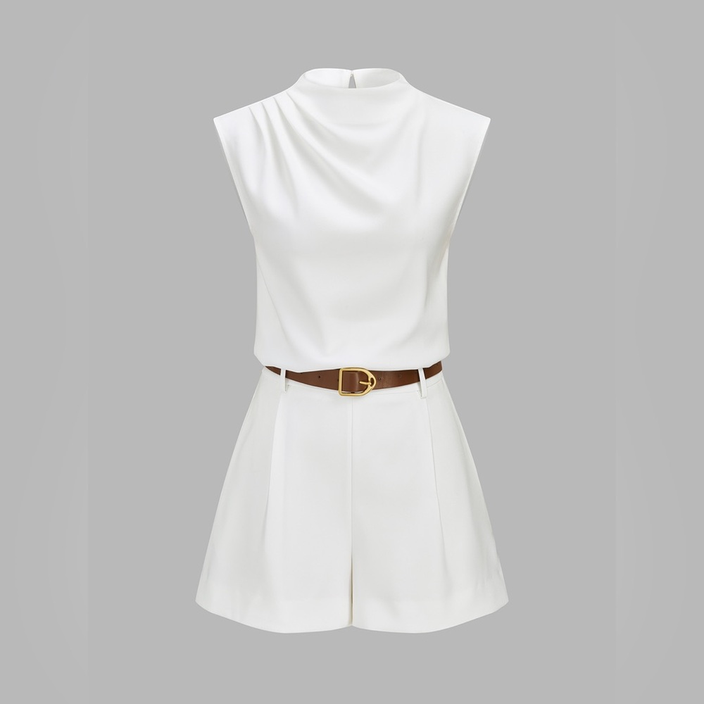 Commense Draped Sleeveless Top & Belted Shorts Set - Picture 2 of 5